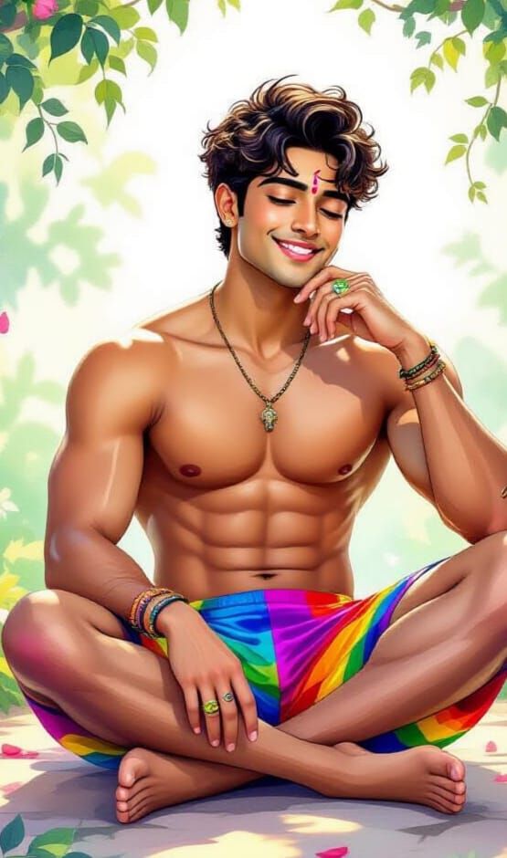 Magical Watercolour of Smiling Man in Mythical Garden