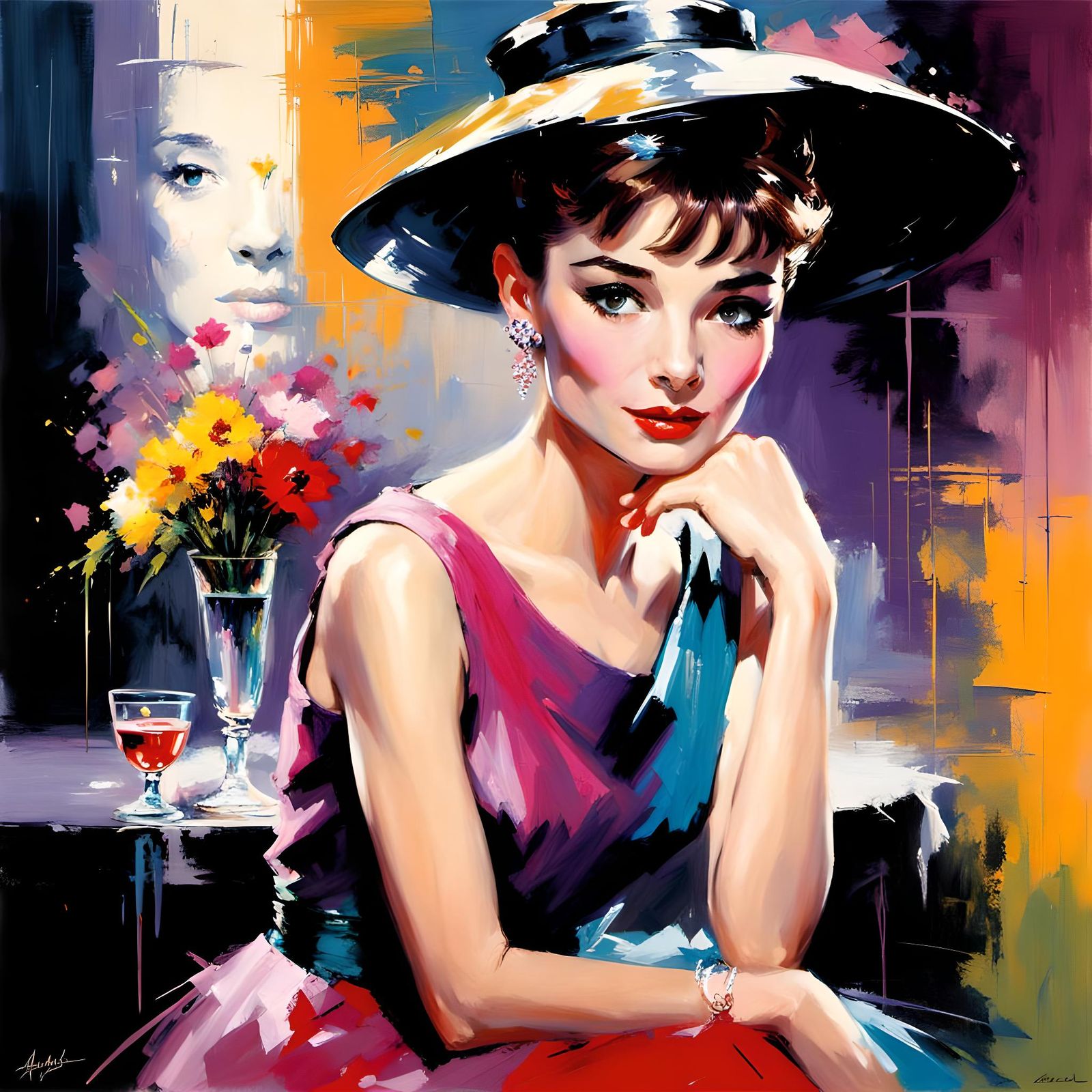 Audrey Hepburn Portrait in Film Noir Style