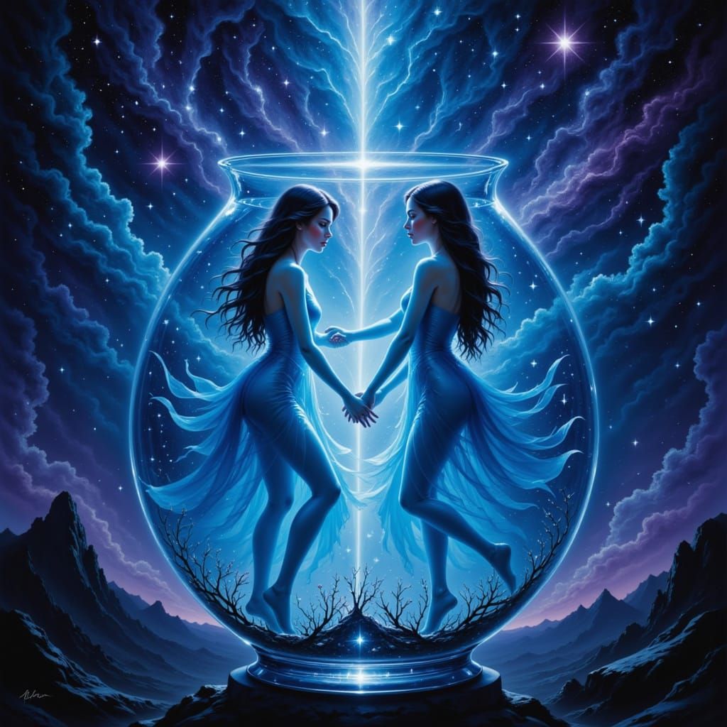 Ethereal Figures in Cosmic Fishbowl