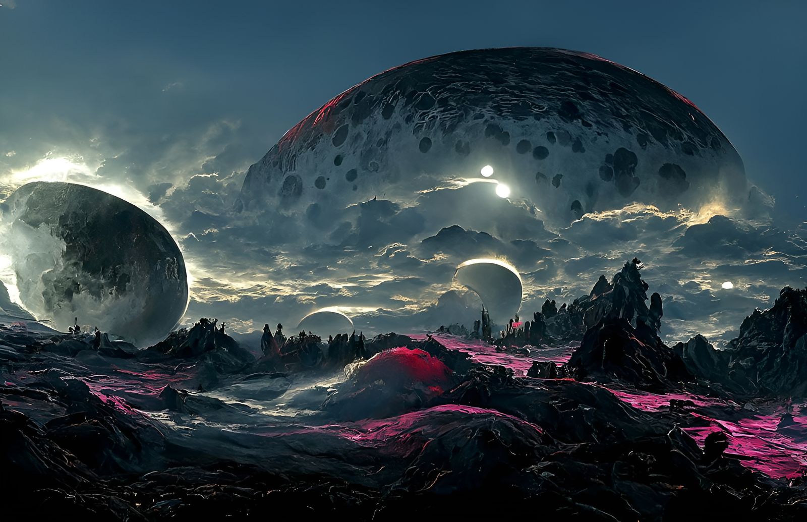Giant Pink Moon Over Alien Planet