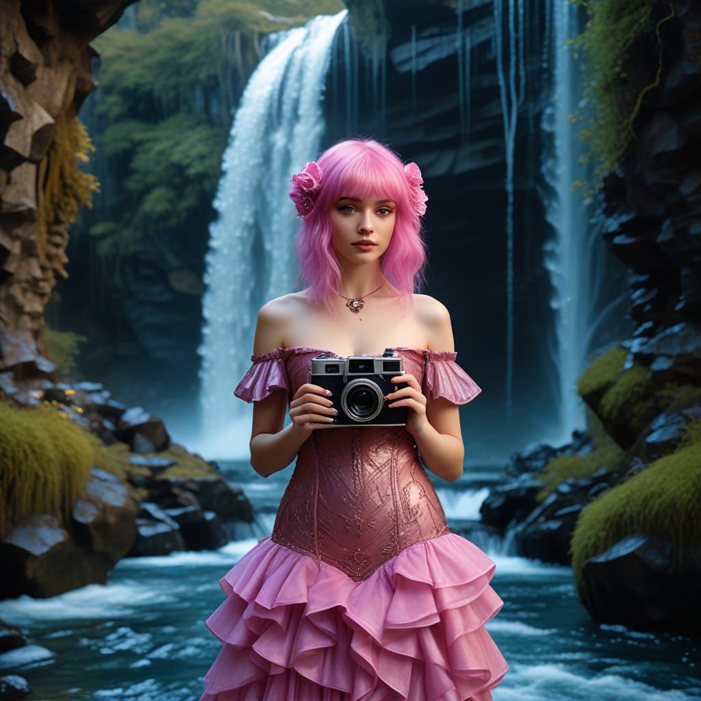 Gothic Fairy with Vintage Camera in Steampunk Style