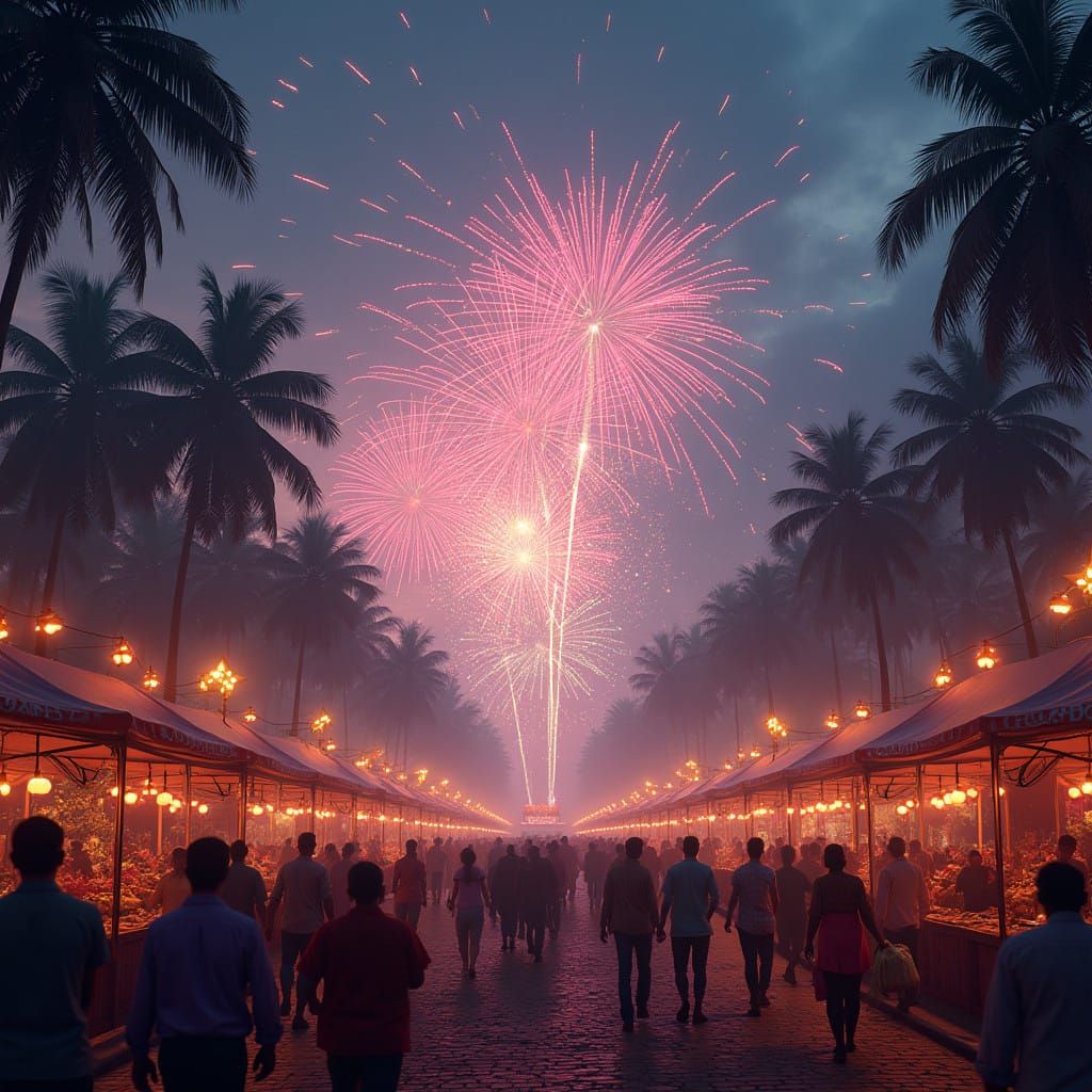 Vibrant Kunnamkulam Angadi Market Festival under Dazzling Fi...