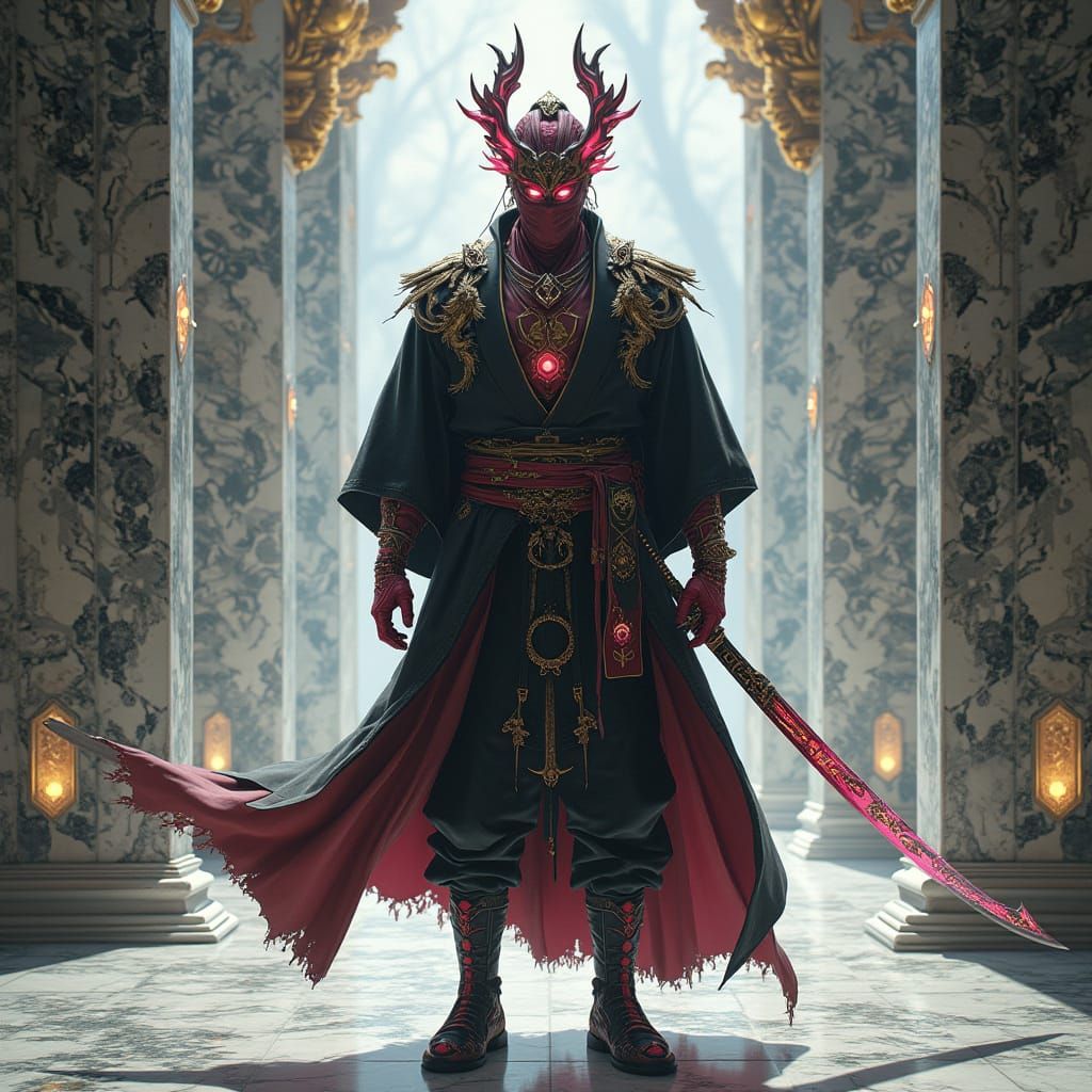 Majestic Warrior in Palace Throne Room, Biomechanical Style