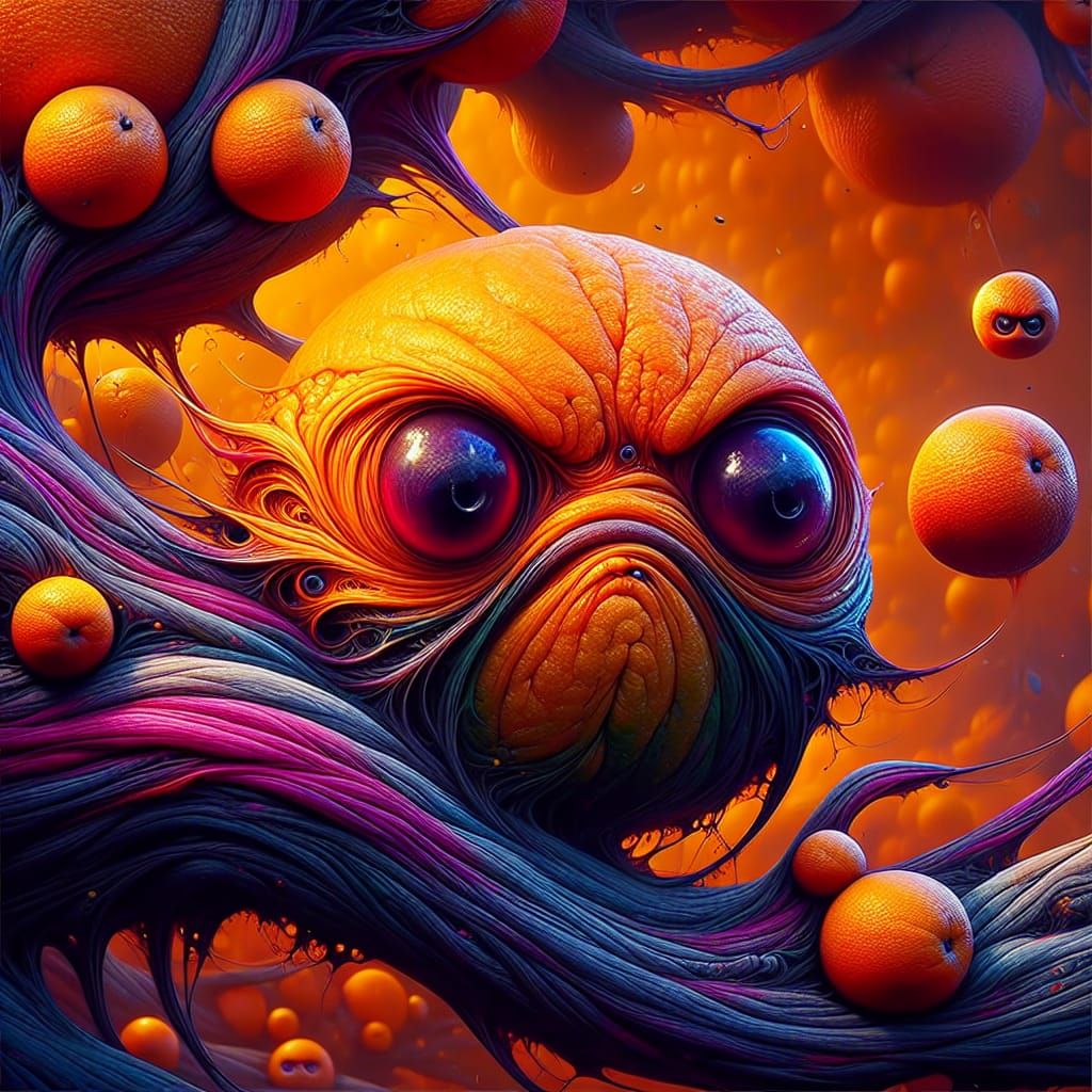 Angry Orange Fruit About to Fall: Detailed Matte Painting