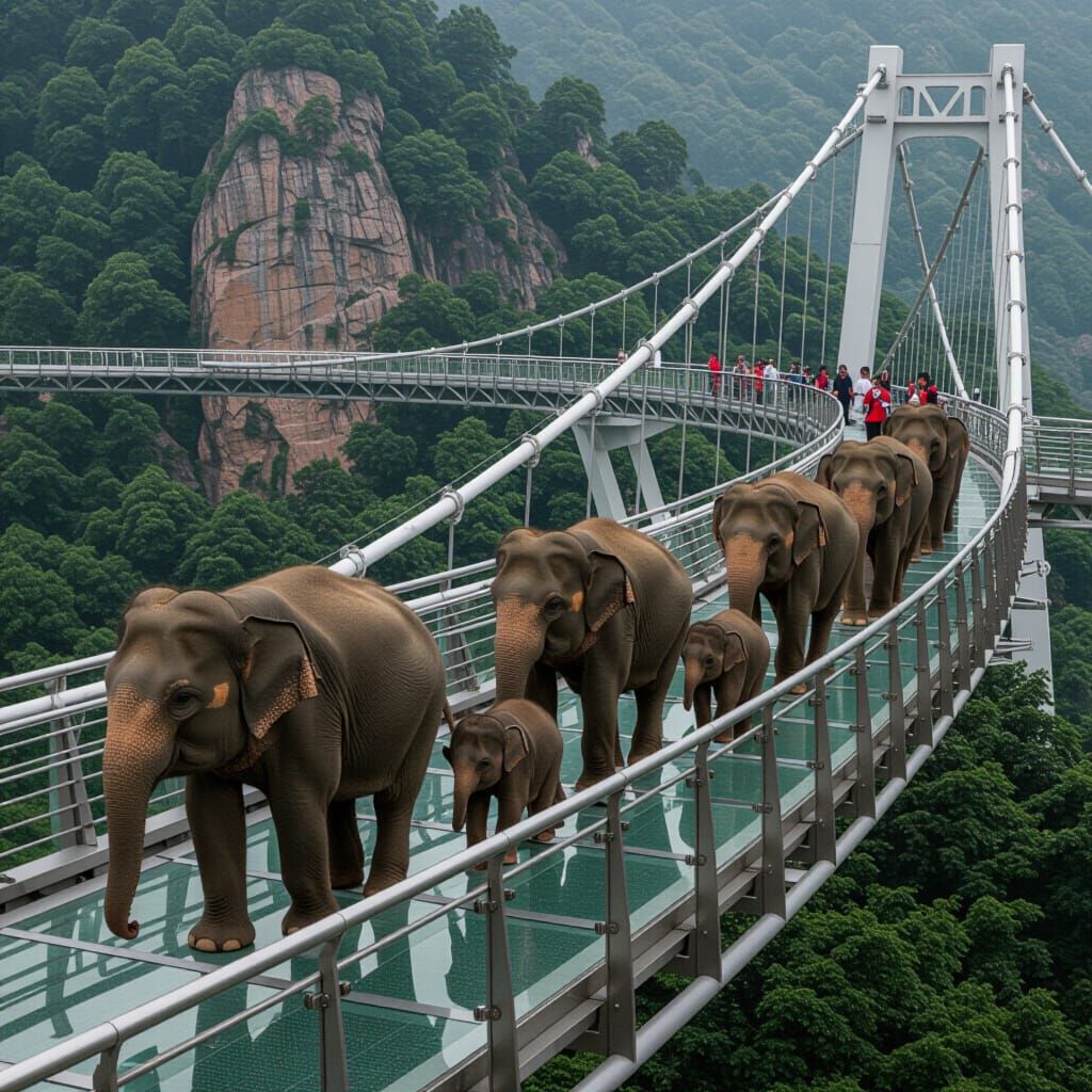 Elephants March Across Stunning Glass Bridge in China
