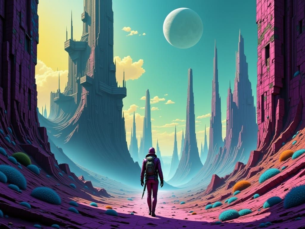 Ancient Planetary Cities with Overgrown Ruins