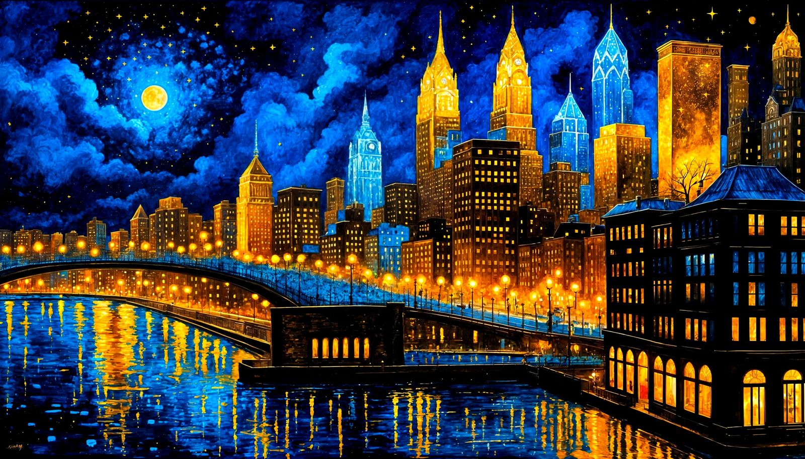 Gilded Velvet Celestial Cityscape in Starry Expanse
