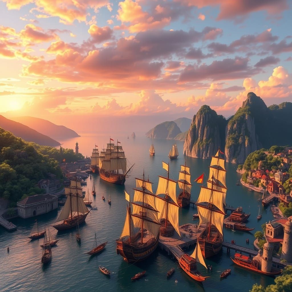 Majestic Fantasy Harbour at Sunset
