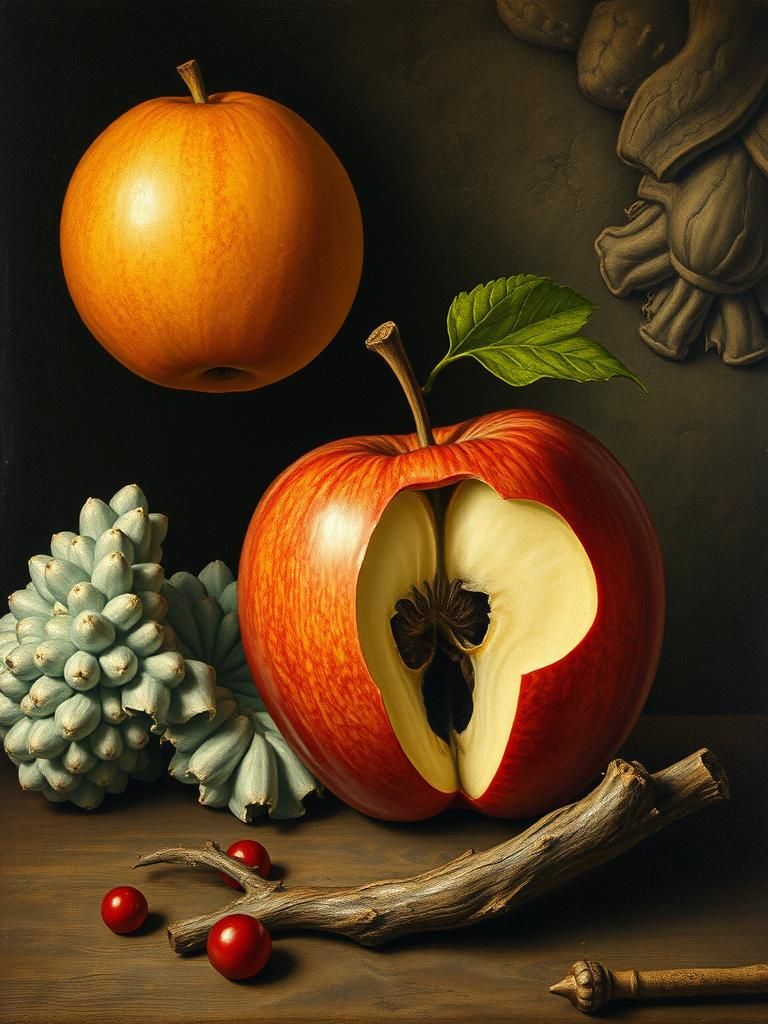 Surreal Apple Portrait in Oil, Lovecraftian Style