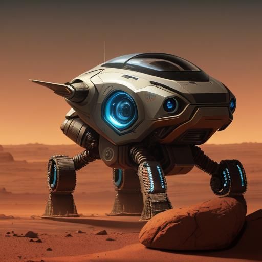 Robotic Emu on Mars in Futuristic Style