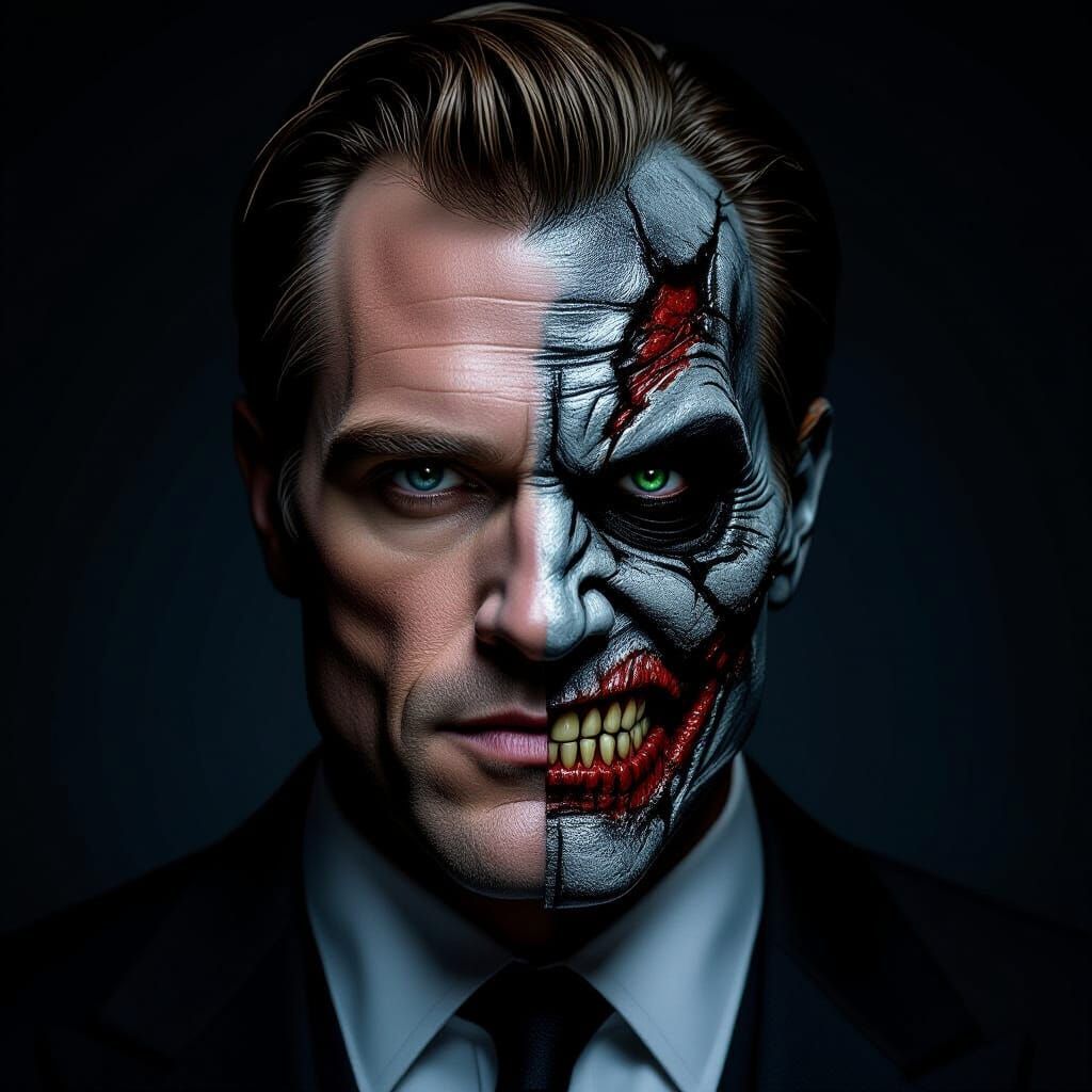 Dramatic Two-Face Portrait in Hyperrealistic Style
