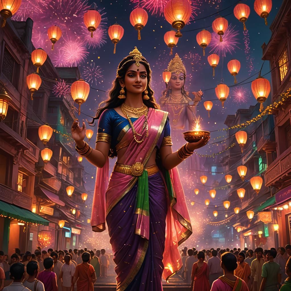 Goddess Laxmi Celebrates Diwali: Fantasy Art
