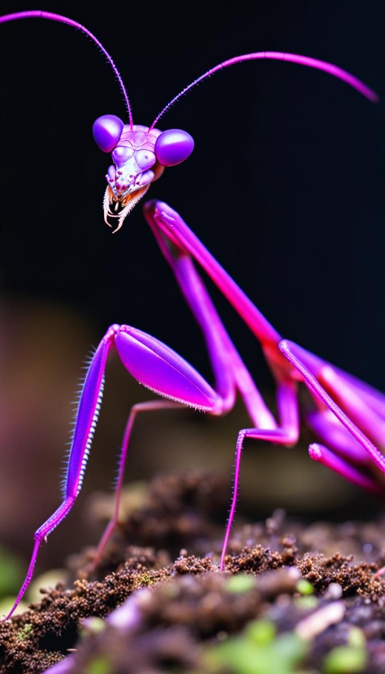 Neon Purple Praying Mantis Close-Up
