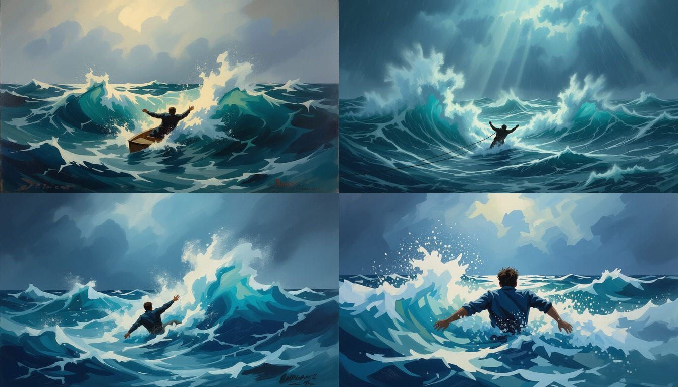 Man Overboard in Crashing Ocean Waves