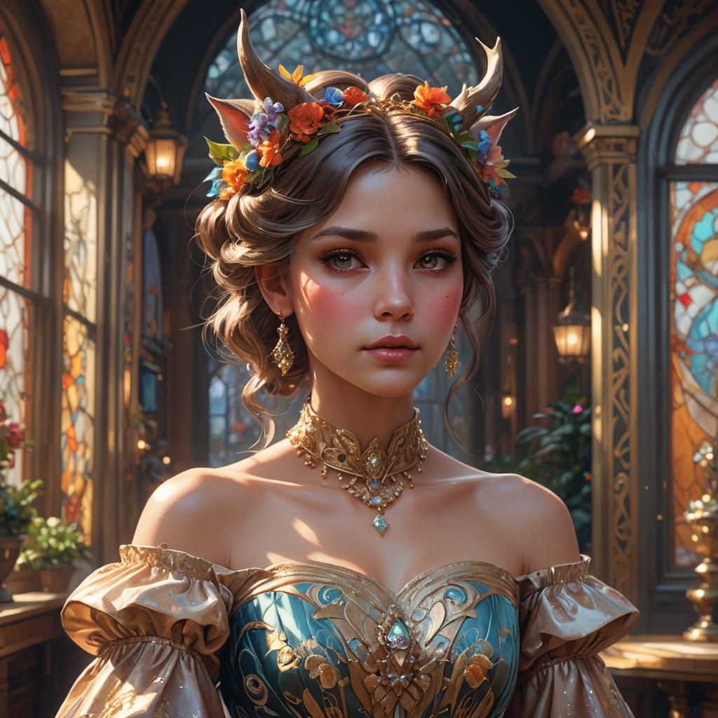 Doe in Ball Gown: Hyperdetailed Portrait