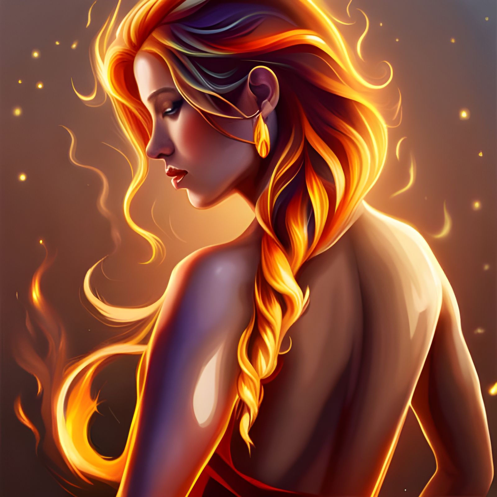 Golden Goddess with Hair of Fire