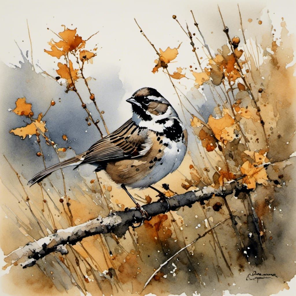 Vibrant Birds on Branch in Colorful Illustration