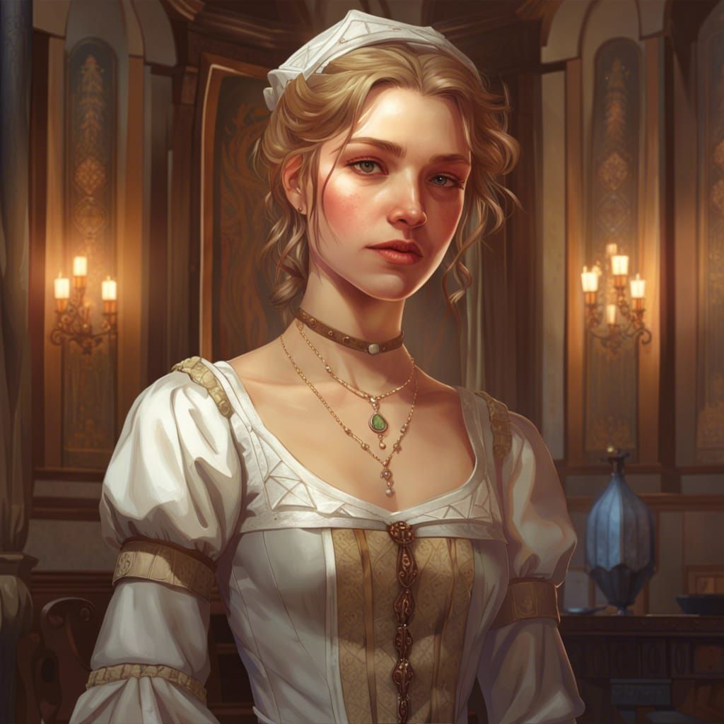 Medieval Maid Portrait in Detailed Digital Art