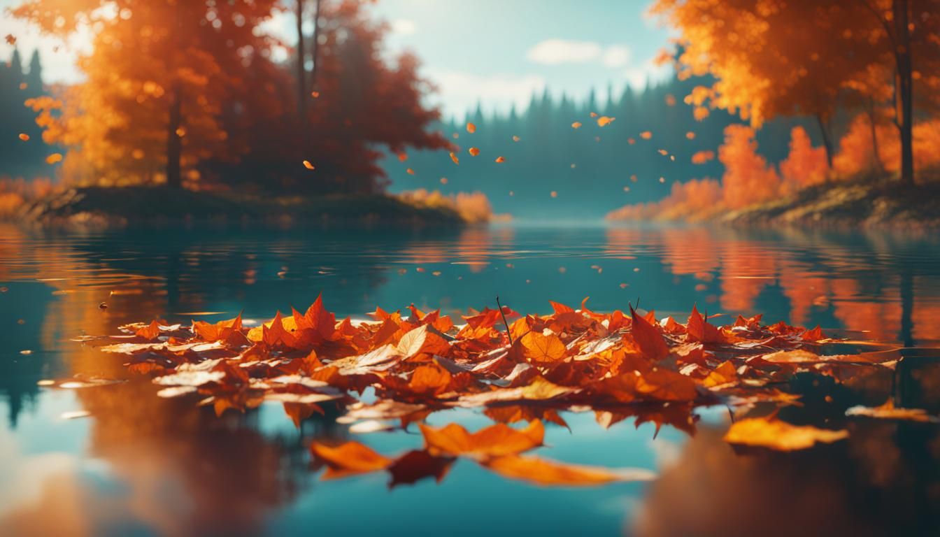 Autumn Leaves on Lake: Hyperdetailed Concept Art