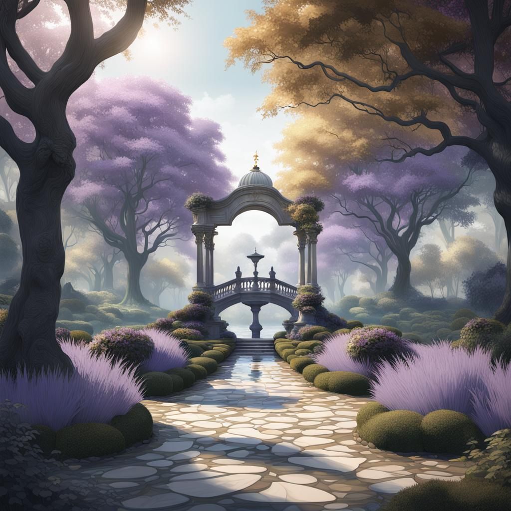 Palladian Garden Pathway with Water Features