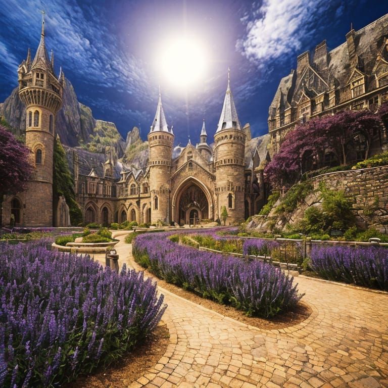 Gothic Castle in a Crystal Fantasy Realm
