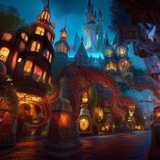 Dystopian Biopunk Halloween City with Gravestones and Bats