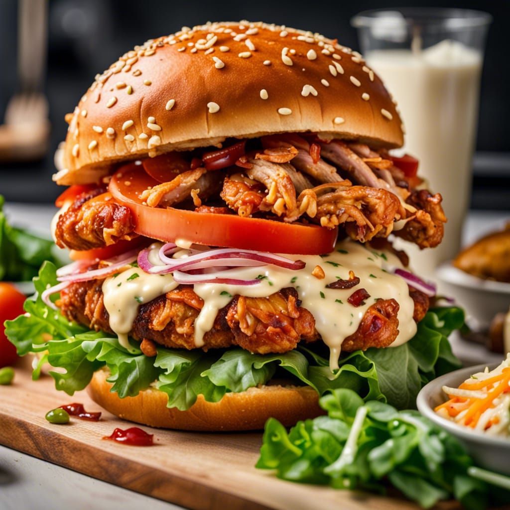 Gorgeous Fried Chicken Hamburger with Coleslaw