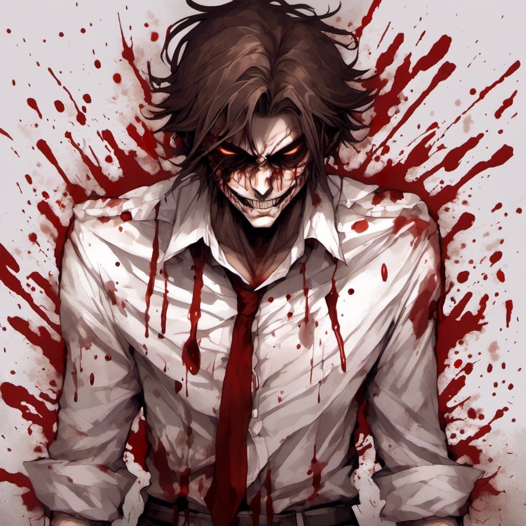 Sinister Man with Bloody Knife in Gloomy Setting