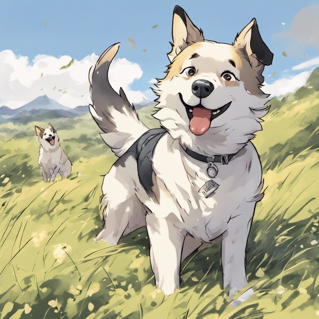 Happy Shepherd Dog Illustration in Anime Style