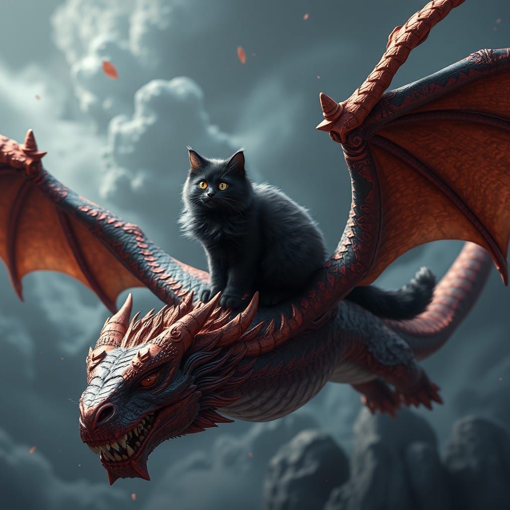 Flying Feline on Dragon, Fantasy Concept Art in Unreal Engin...