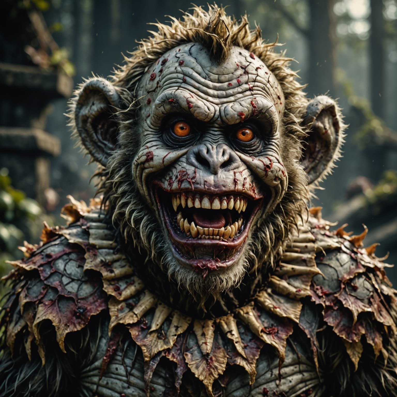 Grinning Zombie Monkey Monster Clown in Hyperrealistic Style