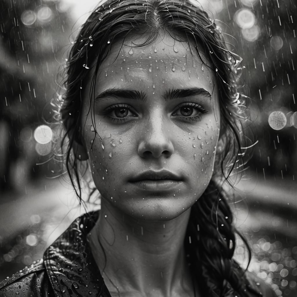 Contemplative Woman in Rain: Fine Art Portrait