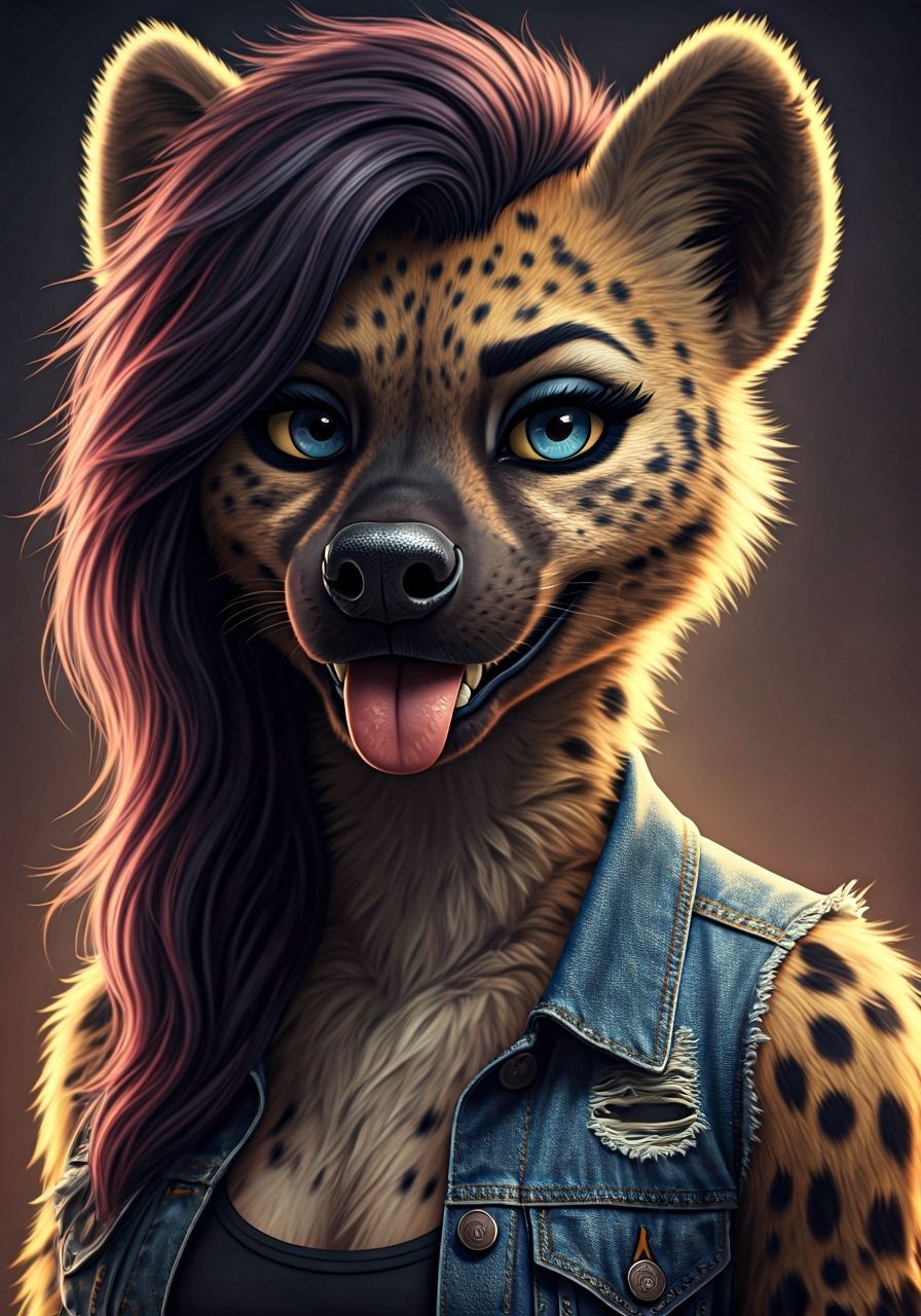 Attractive Hyena with Dark Mohawk in Photorealistic Style