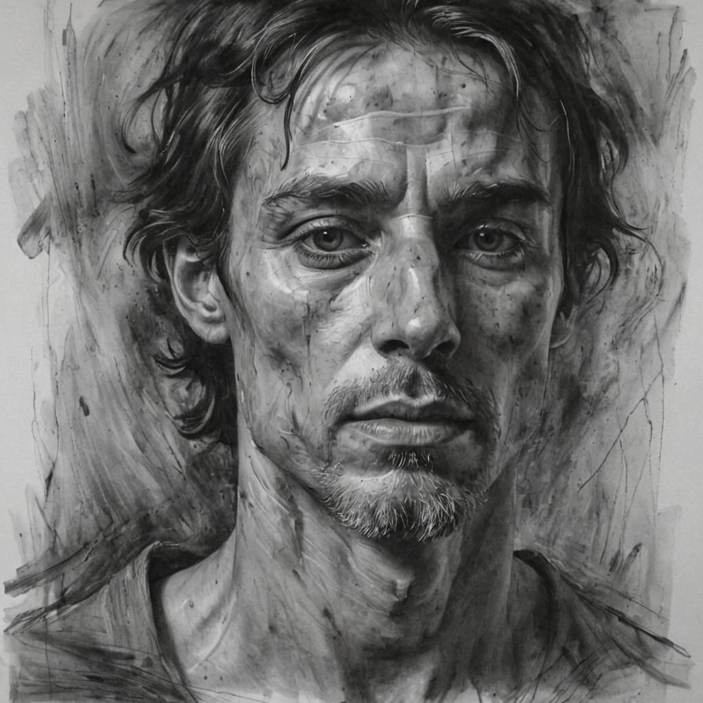 charcoal drawing, abstract, impressionistic portrait rendere...
