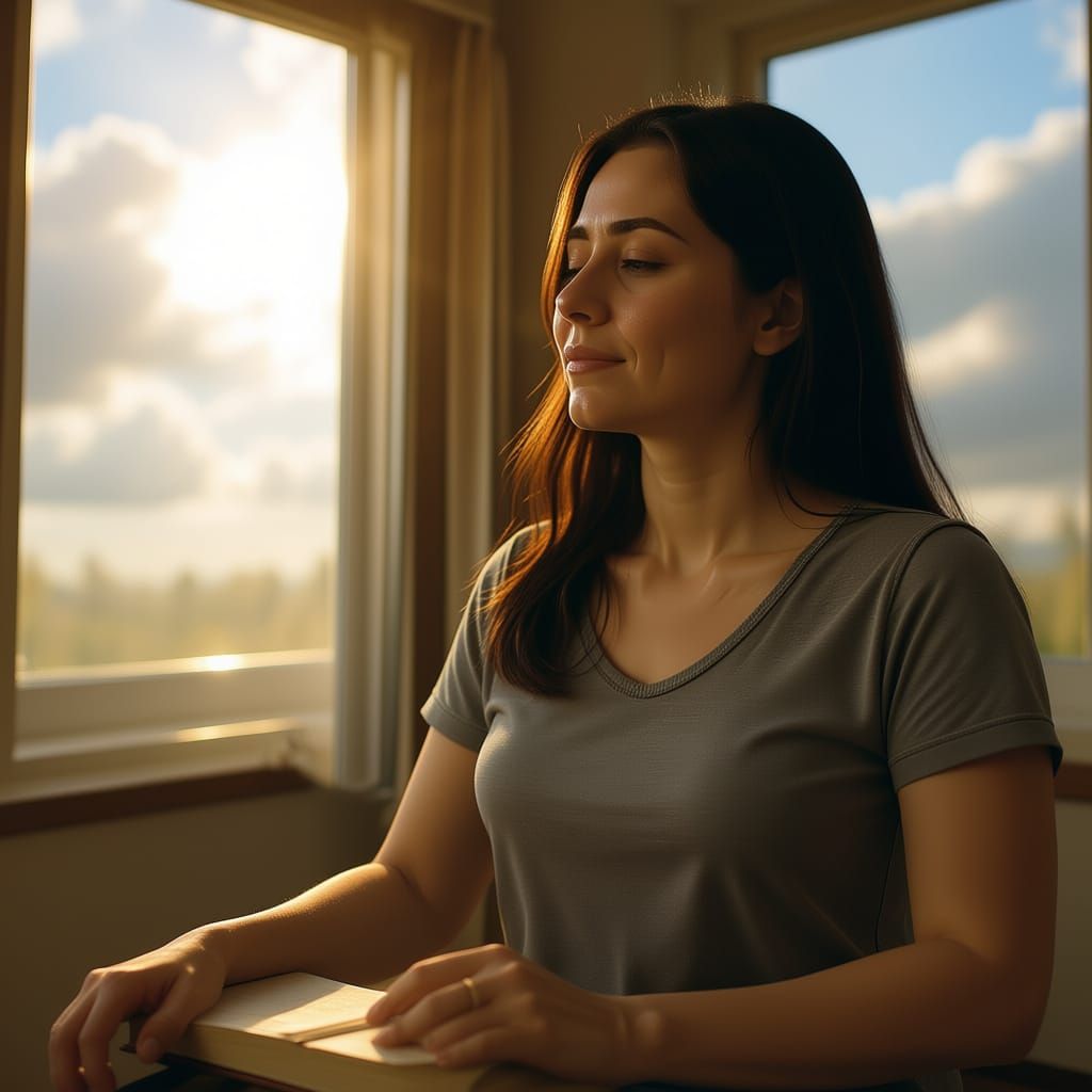 Woman in Shadowy Room Symbolizing Inner Conflict
