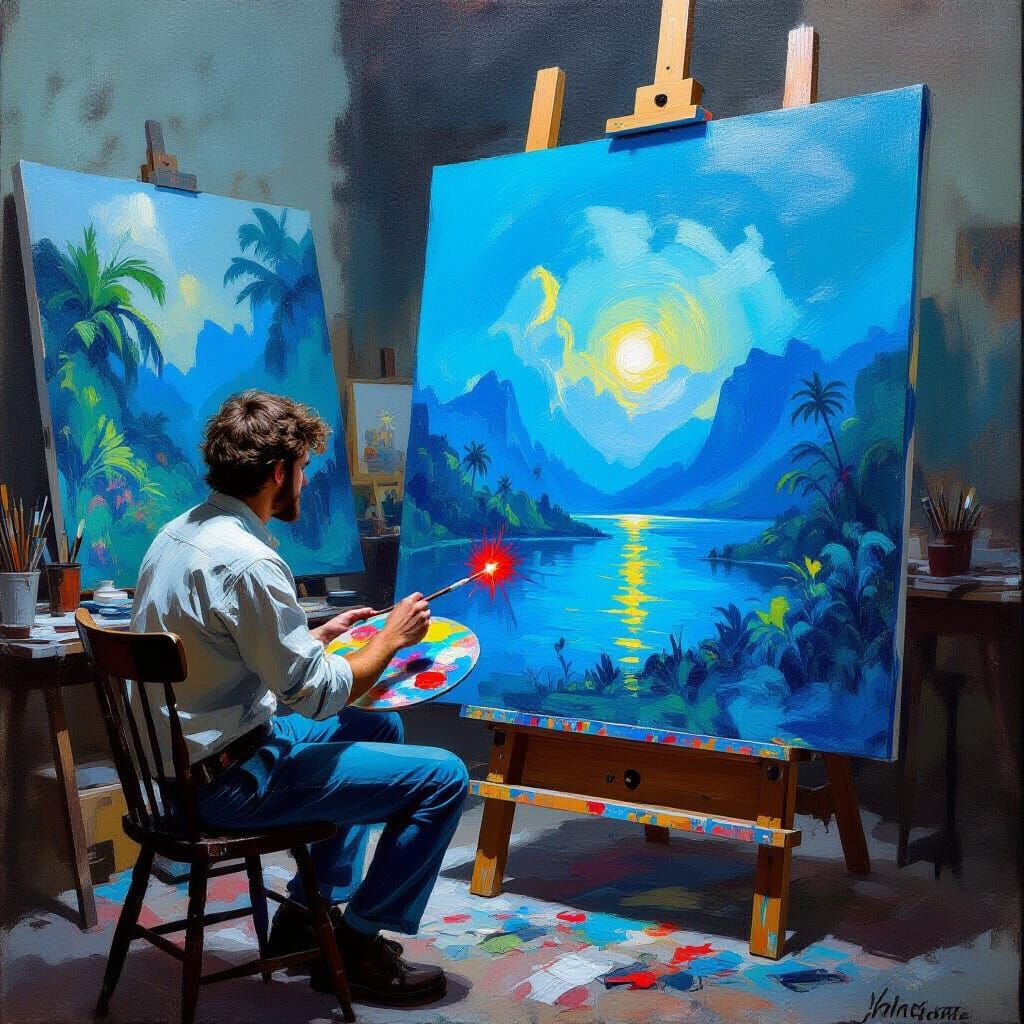 Impressionist Painter Creates Glowing Landscape Portal