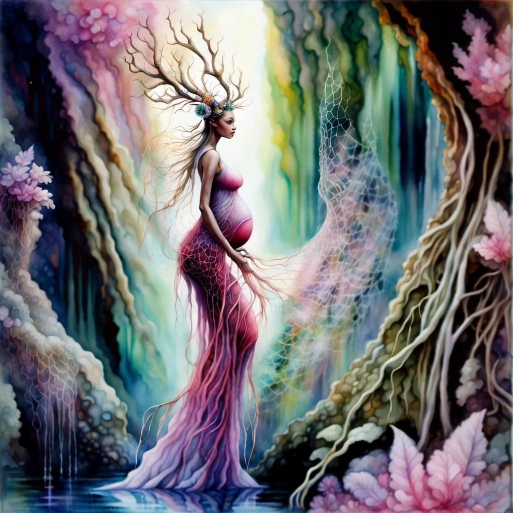 Ecstatic Deer Nymph Dances in Flower Garden