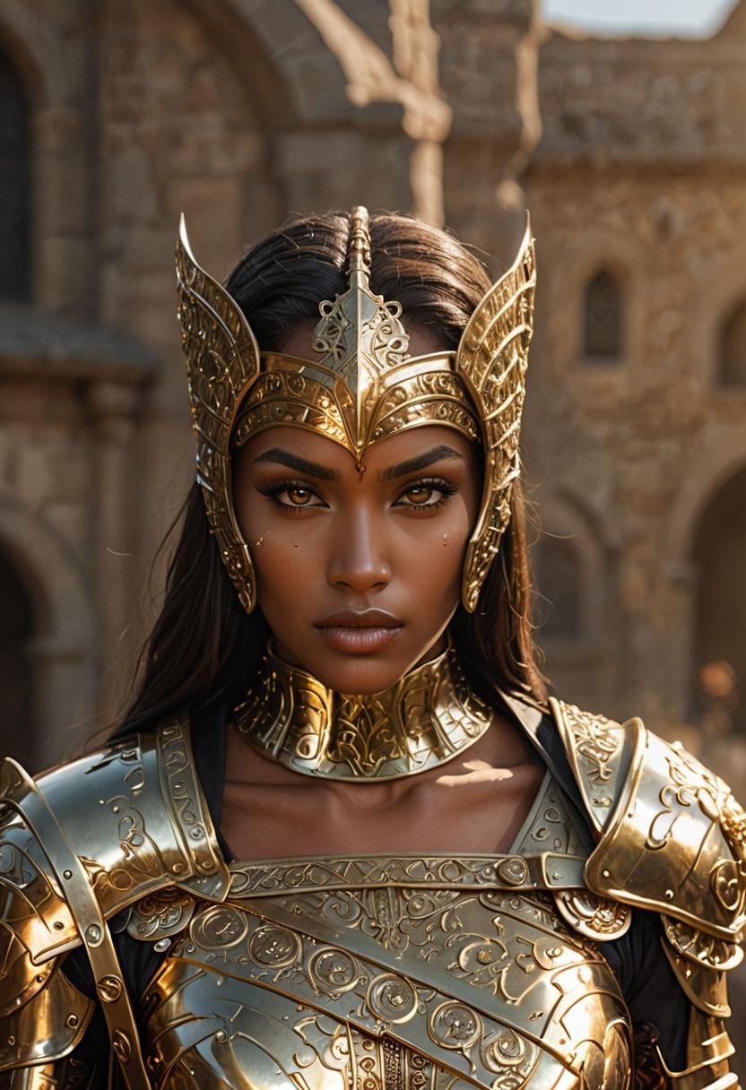 Stunning Woman in Gold Armor: Professional Portrait