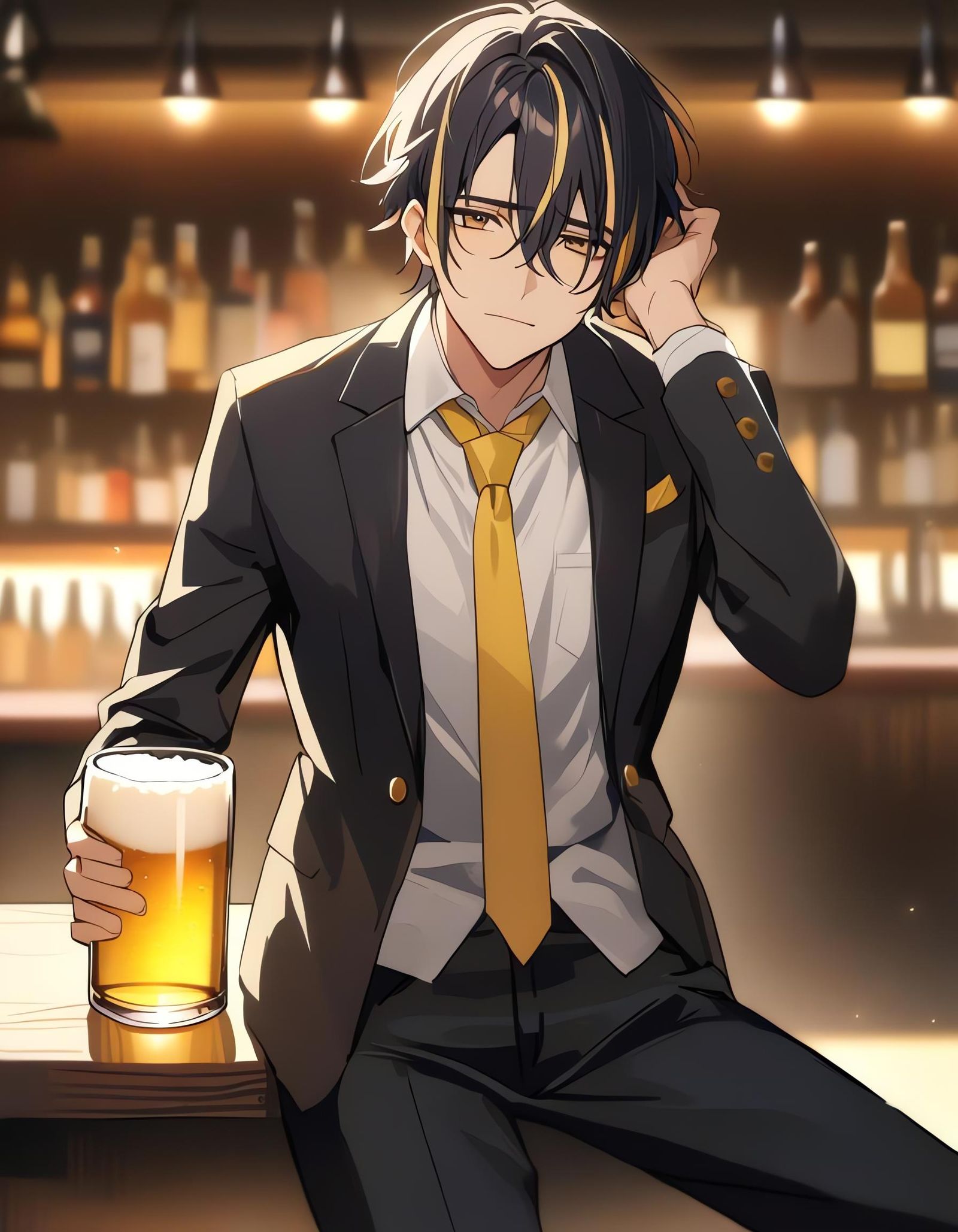 Sad Young Man Drinking Beer at a Bar