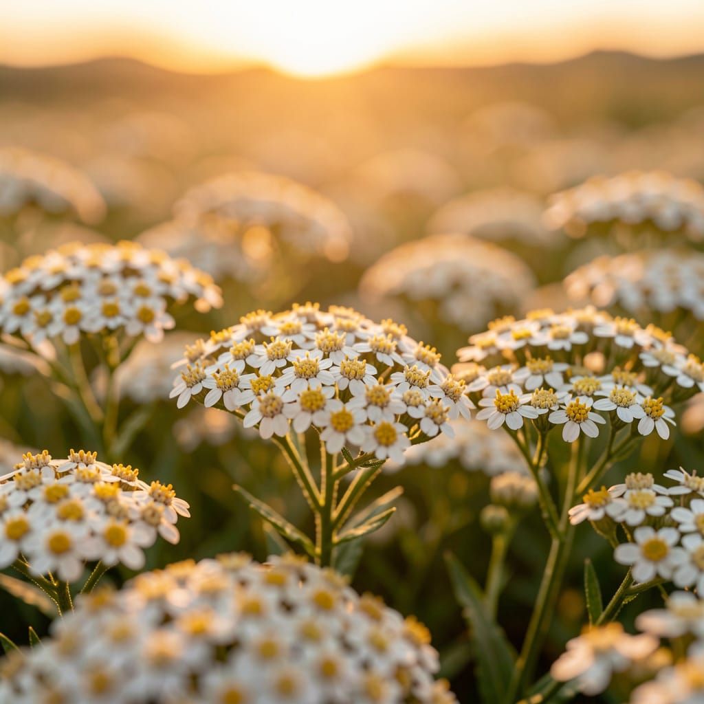 Golden Hour Yarrow Field in Photorealistic Detail