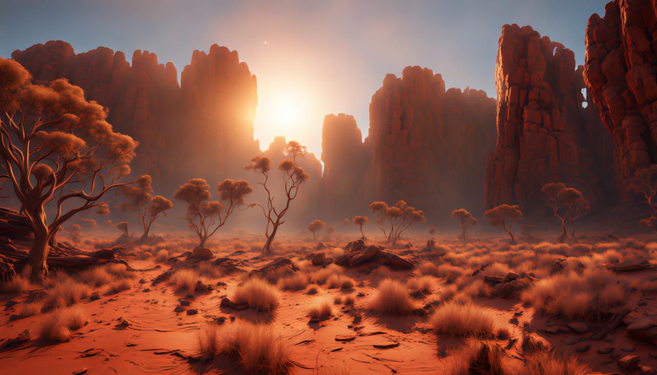 Australian outback landscape under a blazing sun