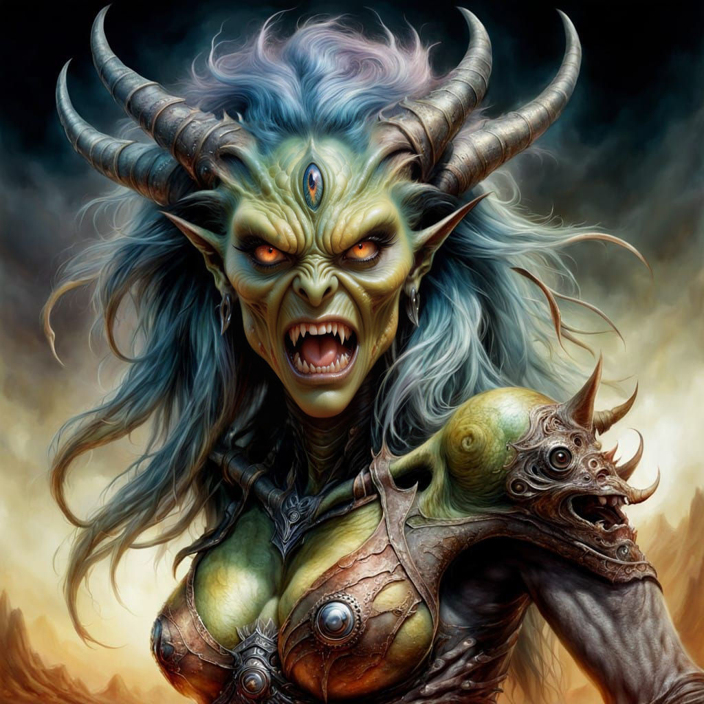 Hyperrealistic Orc Female Portrait in Warm Pastel Colors