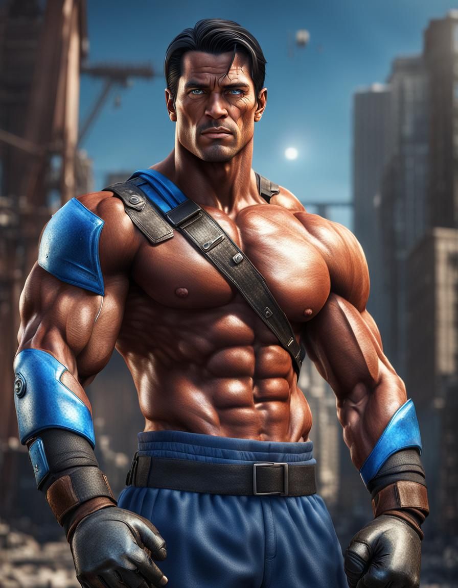 Muscular Man with Steel Gloves: Detailed UHD Rendering