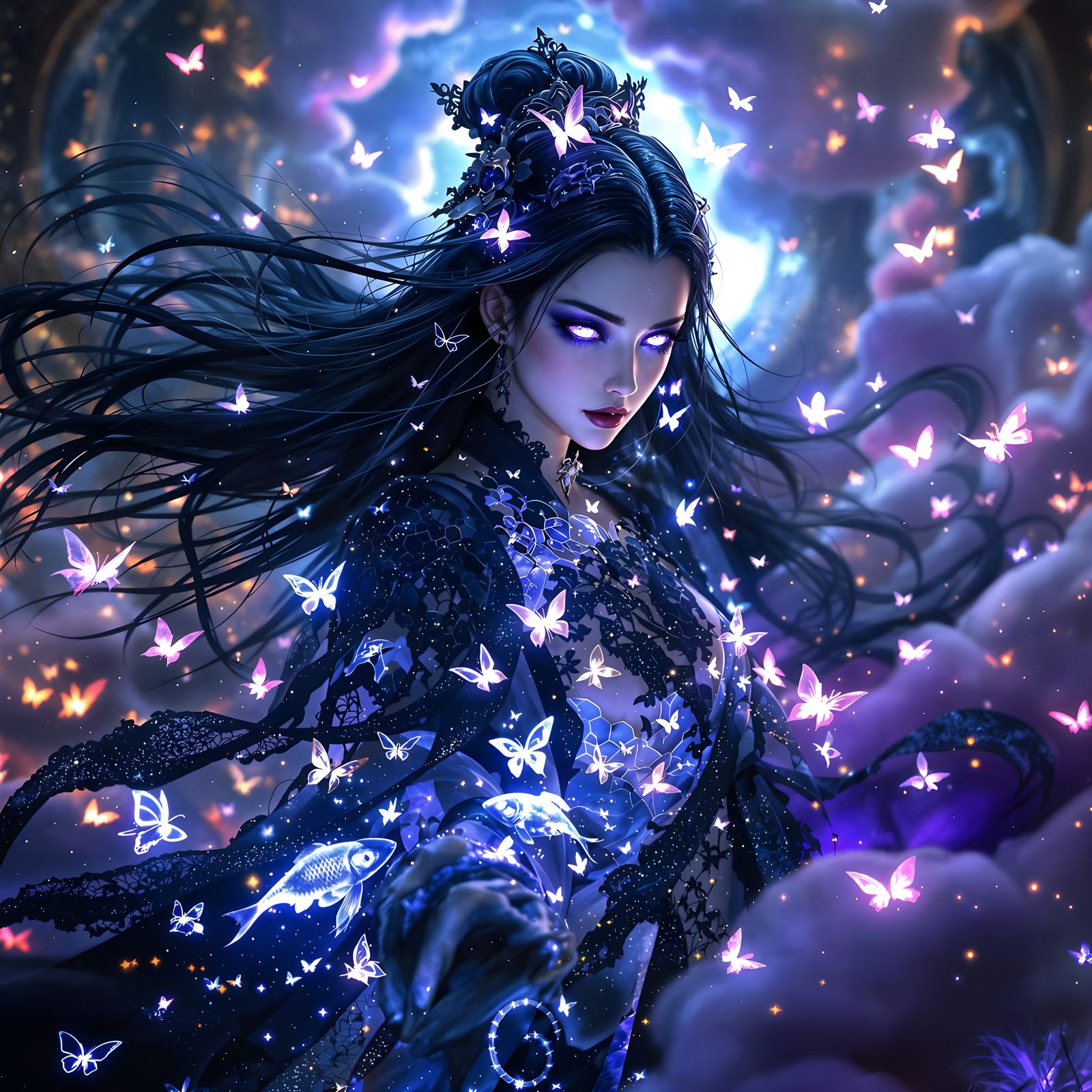 Gothic Celestial Empress in Kimono Dreamscape