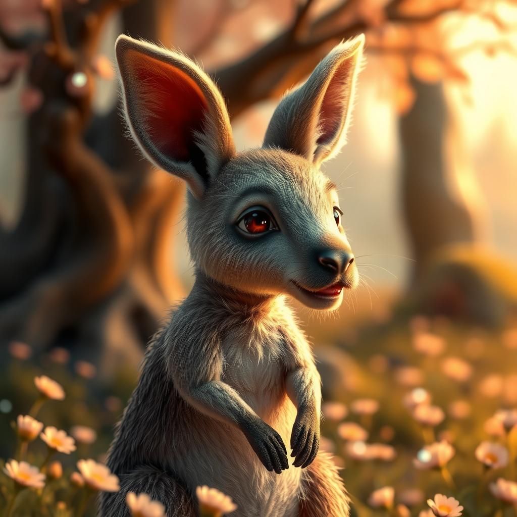 Whimsical Kangaroo in Dreamy Impressionist Landscape