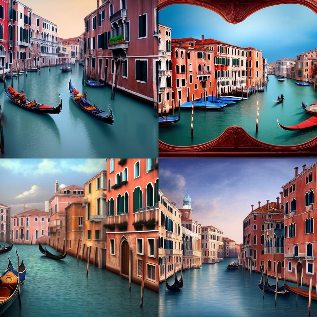Venice Palace Window View over Canal in Matte Painting Style