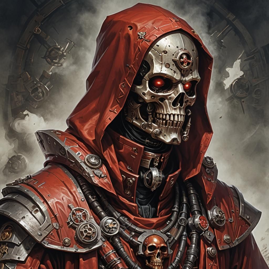 Techpriest Cyborg Portrait in Warhammer 40k Style