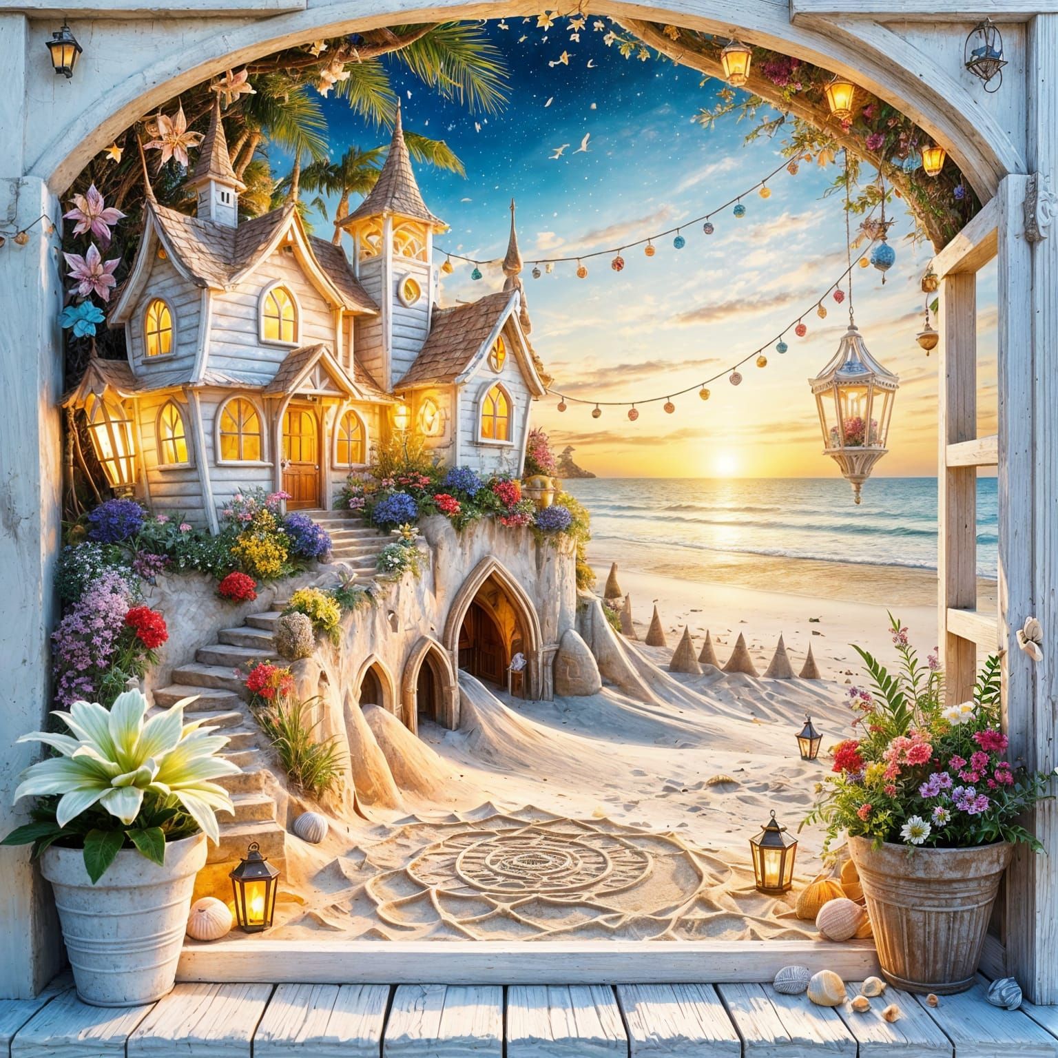 Magical Sandcastle Dreamscape at Sunset