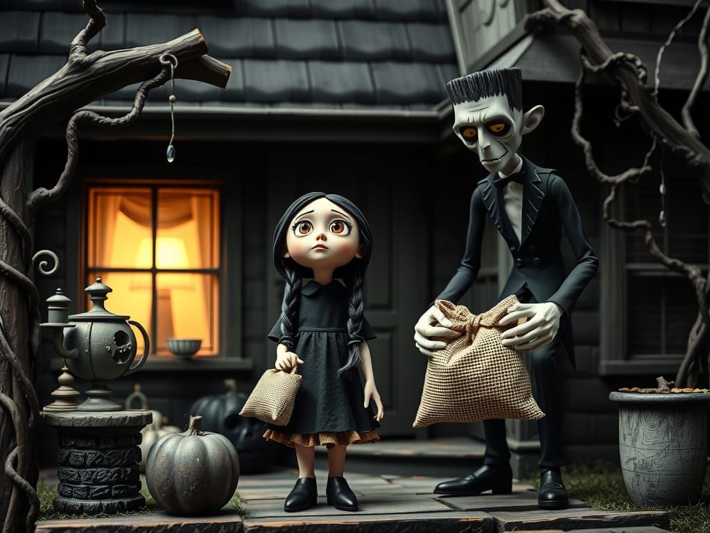 Wednesday Addams in Haunted House Stop Motion Style