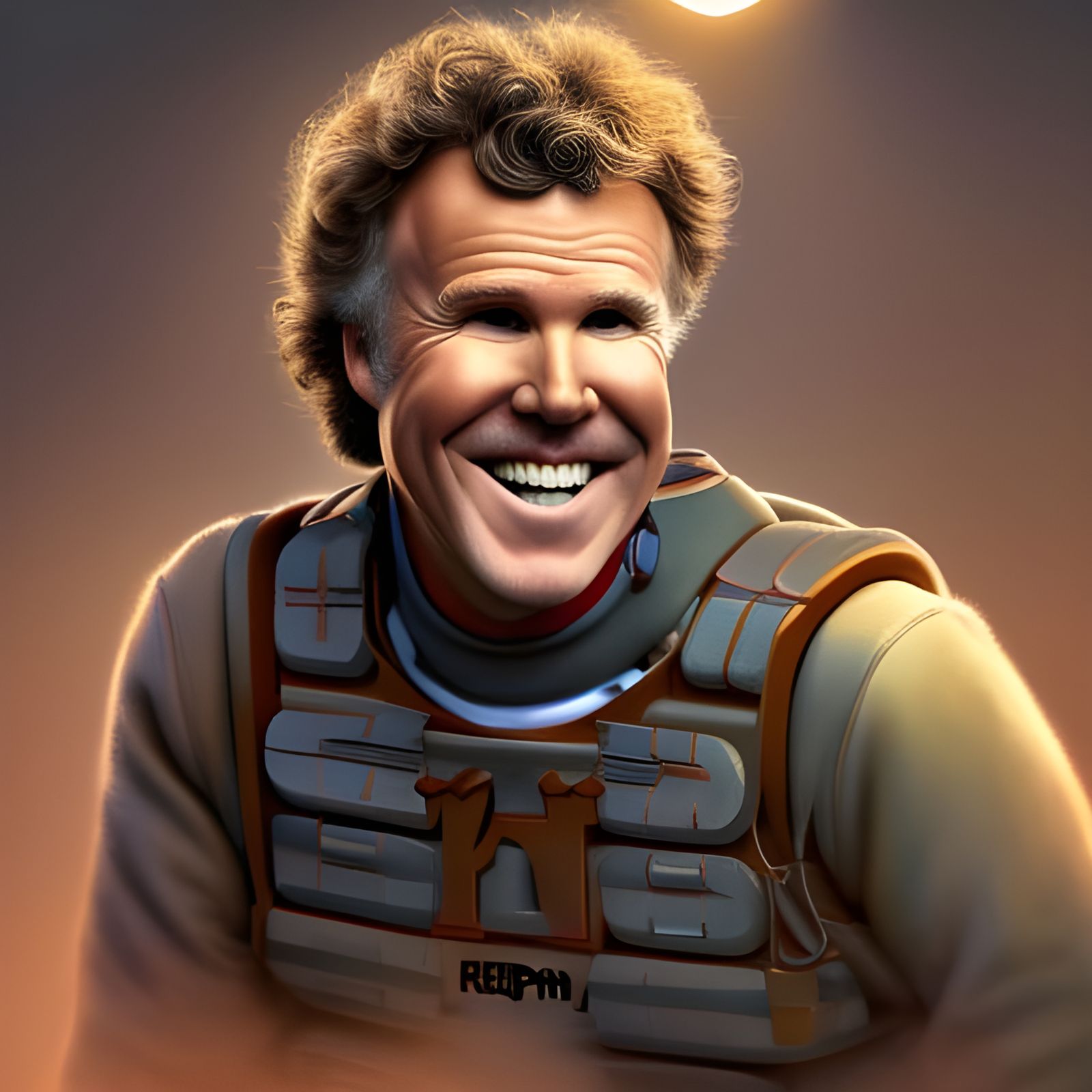 Will Ferrell Smiling in Wheelchair: 3D Digital Art